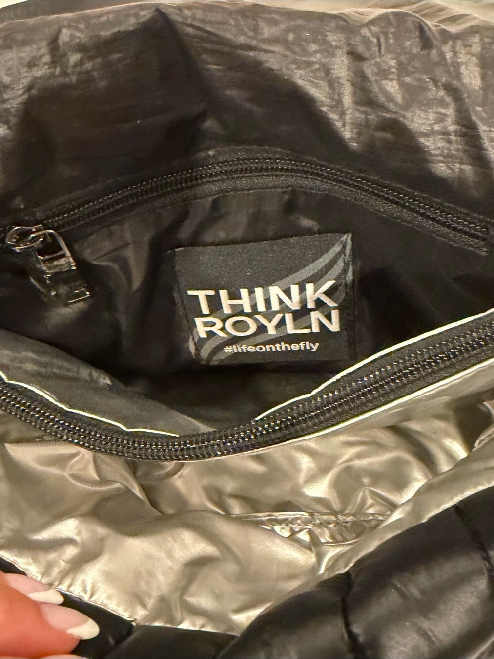 THINK ROYLN Black Quilted Puffer Shoulder Bag with Chain - Picture 6 of 6
